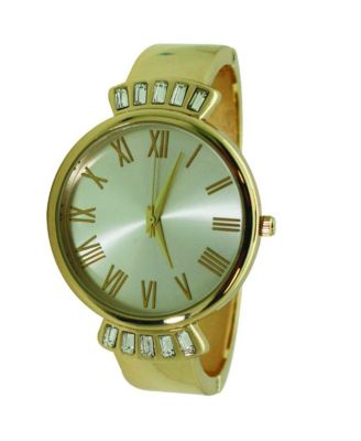 Gold Elegant Emerald Rhinestone Solid Metal Bangle Watch