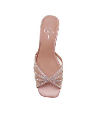 IVONA Women's Block Heel Mesh Beaded Slide