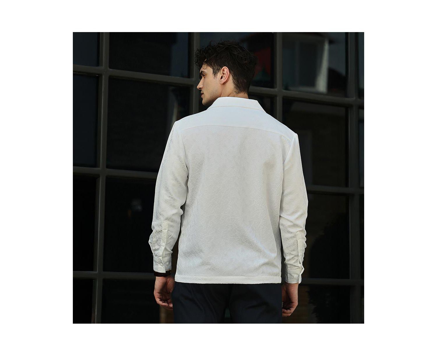 Men's Daisy White Double-Breasted Moziac Shirt