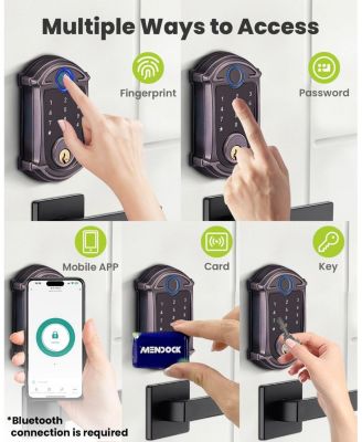 Keyless-Entry Deadbolt Smart Lock with Fingerprint, Keypad, Key Fob, Smartphone Bluetooth Control, Auto-Lock, IP56 Waterproof