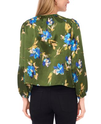 Petite Long-Sleeve Ruched Shoulder Tie Top