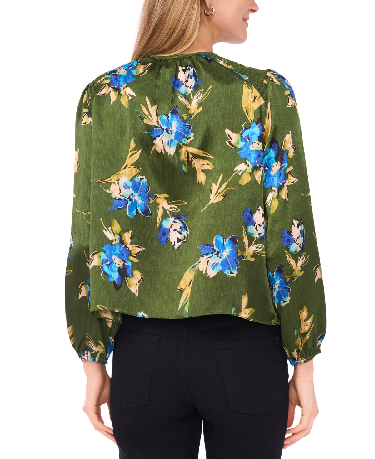 Sam & Jess Petite Long-Sleeve Ruched Shoulder Tie Top