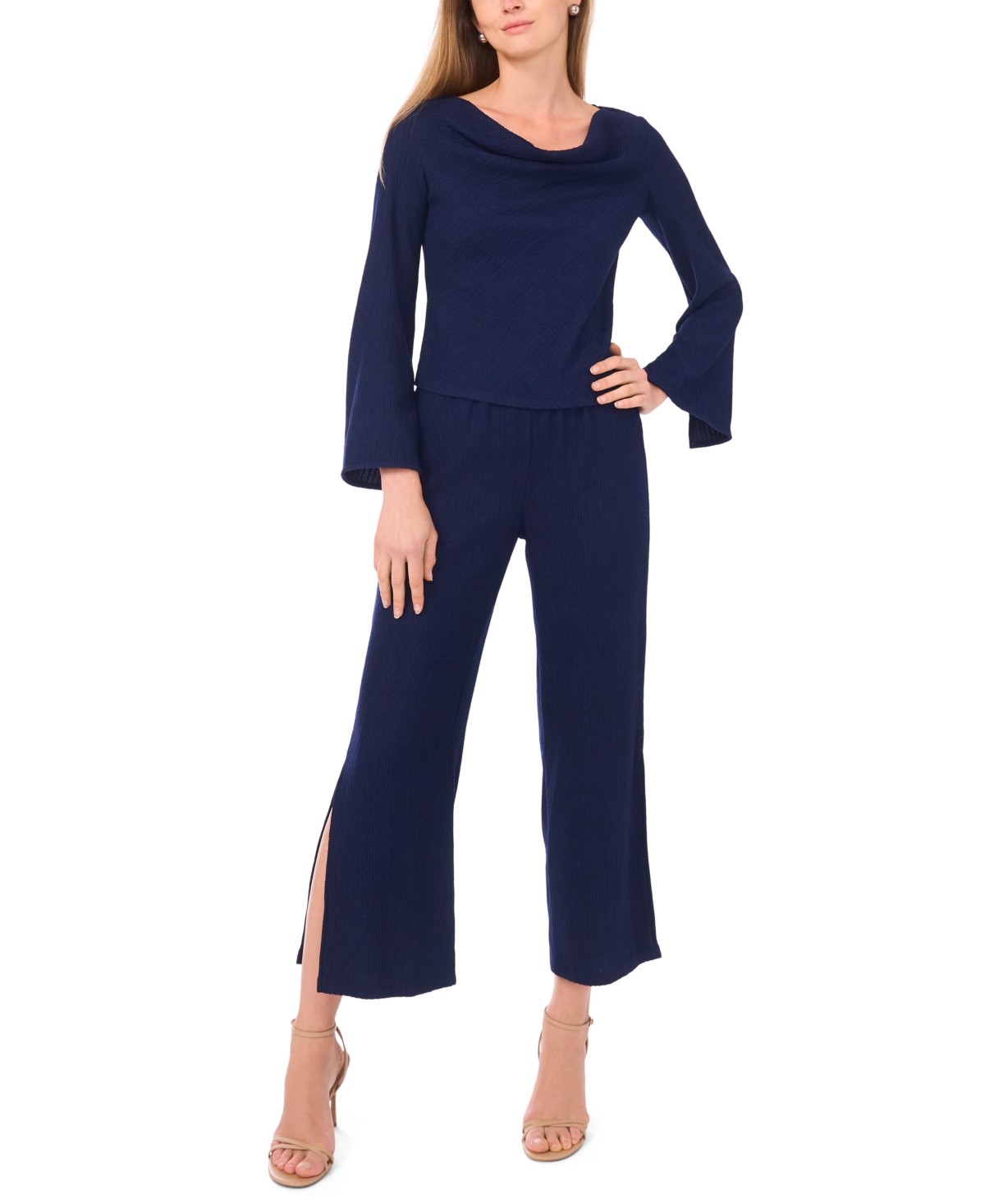 Sam & Jess Petite Bell Sleeve Cowl Neck Top In Blue