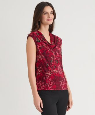 Women's Printed Cowlneck Cap-Sleeve Blouse, Regular & Petite