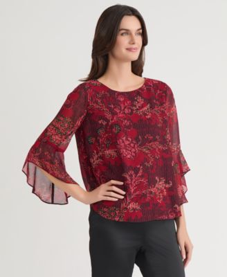 Women's Printed 3/4 Ruffle-Sleeve Blouse, Regular & Petite