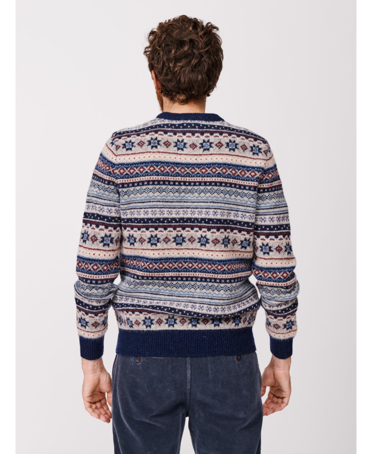 Aubin Men's Fair Isle Crew Neck Wool Sweater