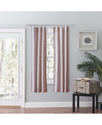 Plaza Classic Ticking Stripe Printed on Natural Ground Tailored Panel Pair with Tiebacks 56" x 63" Brick