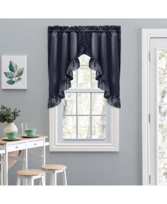 Ellis Stacey 1.5" Rod Pocket High Quality Fabric Solid Color Window Ruffled Swag 60"x38" Navy