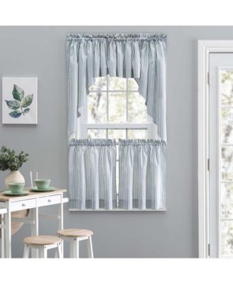 Plaza Classic Ticking Stripe Printed on Natural Ground 1.5" Rod Pocket Tailored Valance 58" x 15" Blue