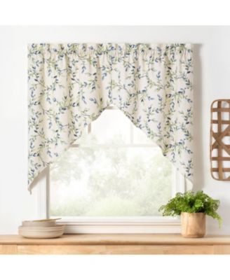 Ellis Vintage Stylish Medium Scale Printed Vine Pattern 1.5" Rod Pocket Tailored Swag 56"x36" Azure