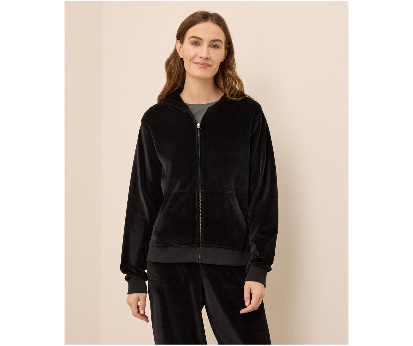 Женское худи Pact Organic Cotton Velour Zip, цвет: Чёрный — фото 1