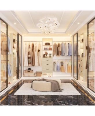 5-8FT Adjustable Closet Organizer System with 3 Drawers and Hanging Rods, Clothes Rack for Closet Organization