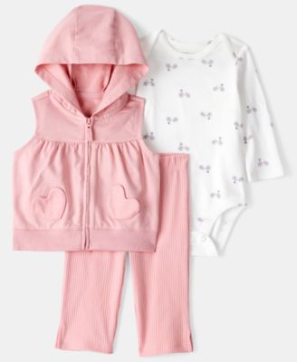 Carter's - Baby Girls 3-Piece Heart Detail Sleeveless Vest, Bodysuit and Pants Set