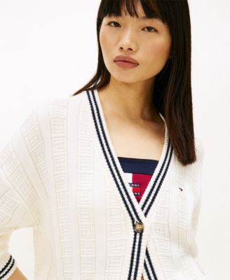 Women's Oversized Flag Cable Long-Sleeve Cardigan