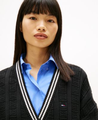 Women's Oversized Flag Cable Long-Sleeve Cardigan