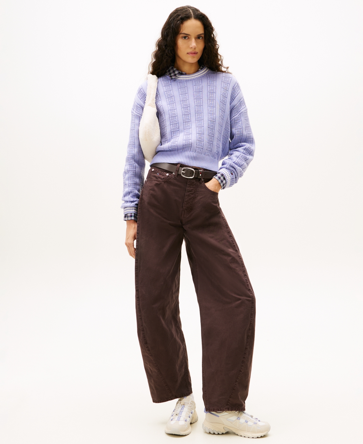 Tommy Jeans Women's Boxy Flag Cable Long-sleeve Sweater In Purple