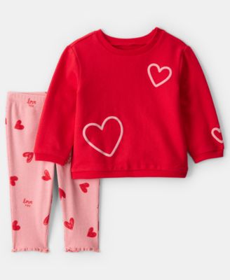 Carter's - Baby Girls 2-Piece Heart French Terry T-Shirt and Pants Set