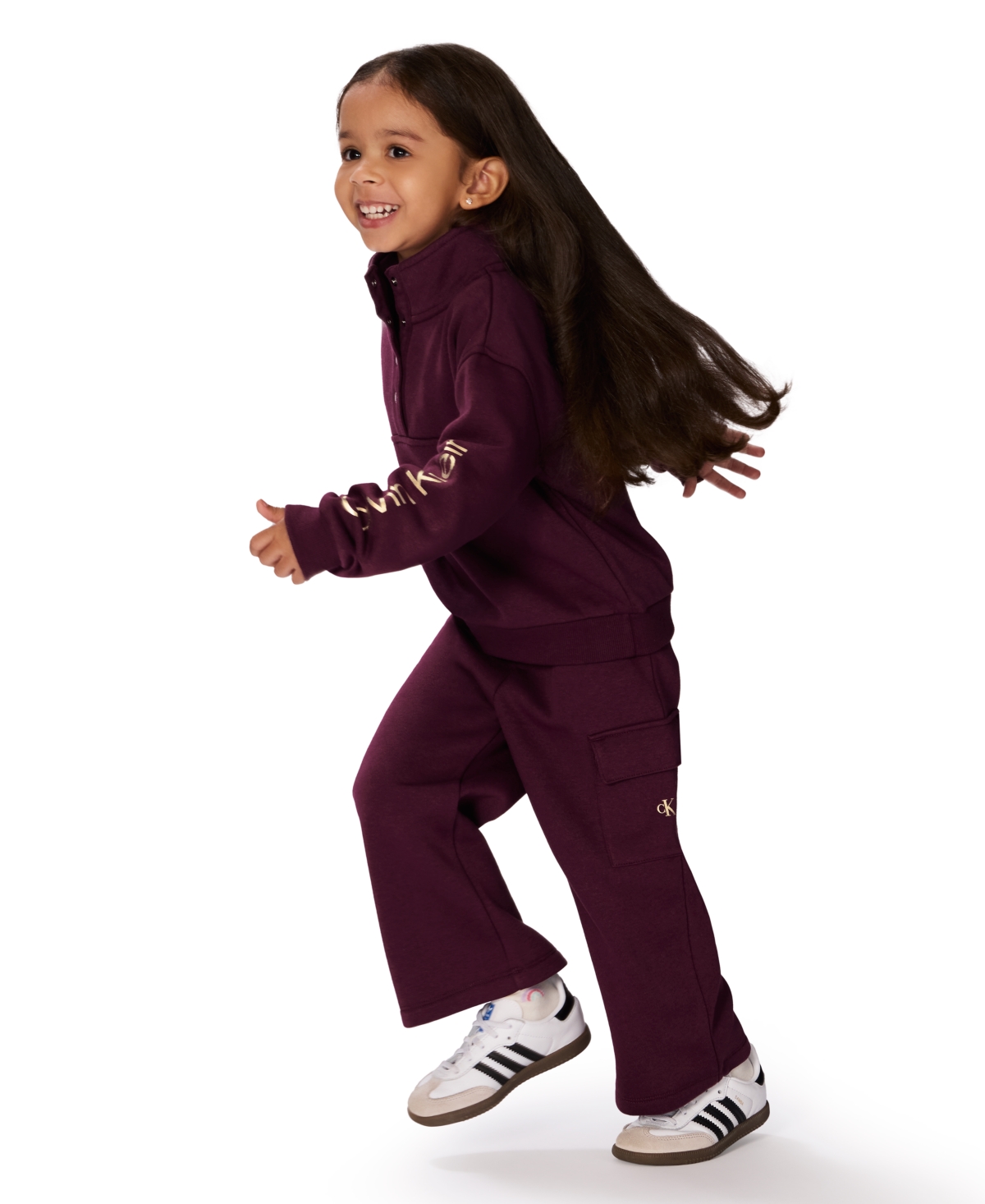Calvin Klein Girls Toddler 2t-4t 2-piece Long-sleeve Sweatshirt And Pants Set In Burgundy