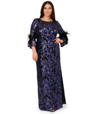 Adrianna Papell - Plus Size Sequin Embroidered Slim Column Gown