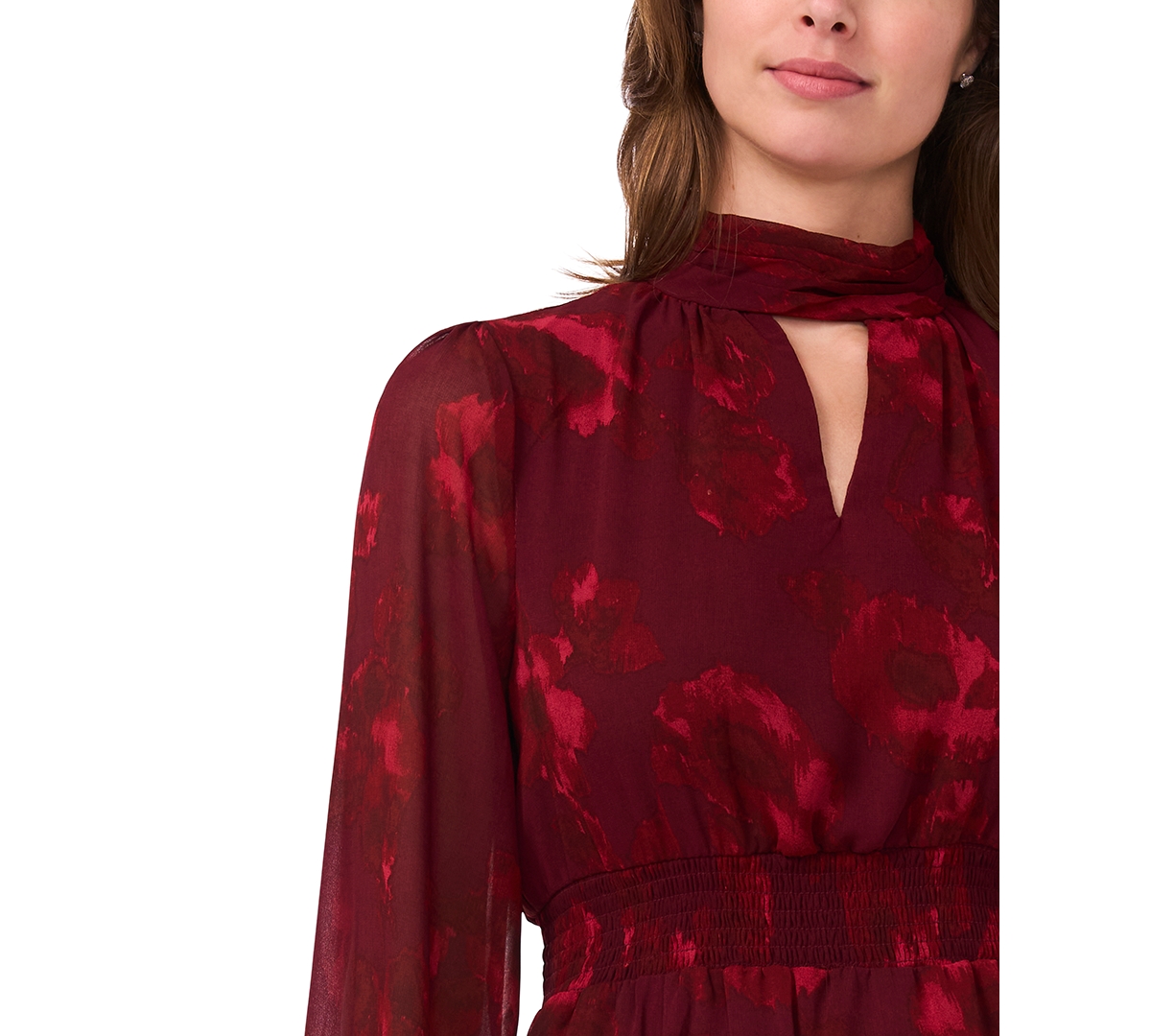 Msk Women's Long-sleeve Keyhole Mock Neck Tiered Maxi Dress In Red