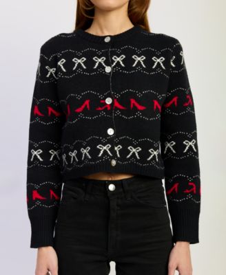 En Saison - Women's Bow and Heels Knit Long-Sleeve Cardigan Sweater