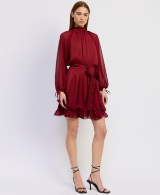 Women's Annalis Long-Sleeve Mixed Media Mini Dress