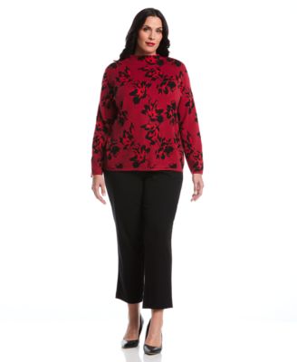 Women's Plus Size Floral Print Mock Neck Long Sleeve Sweater