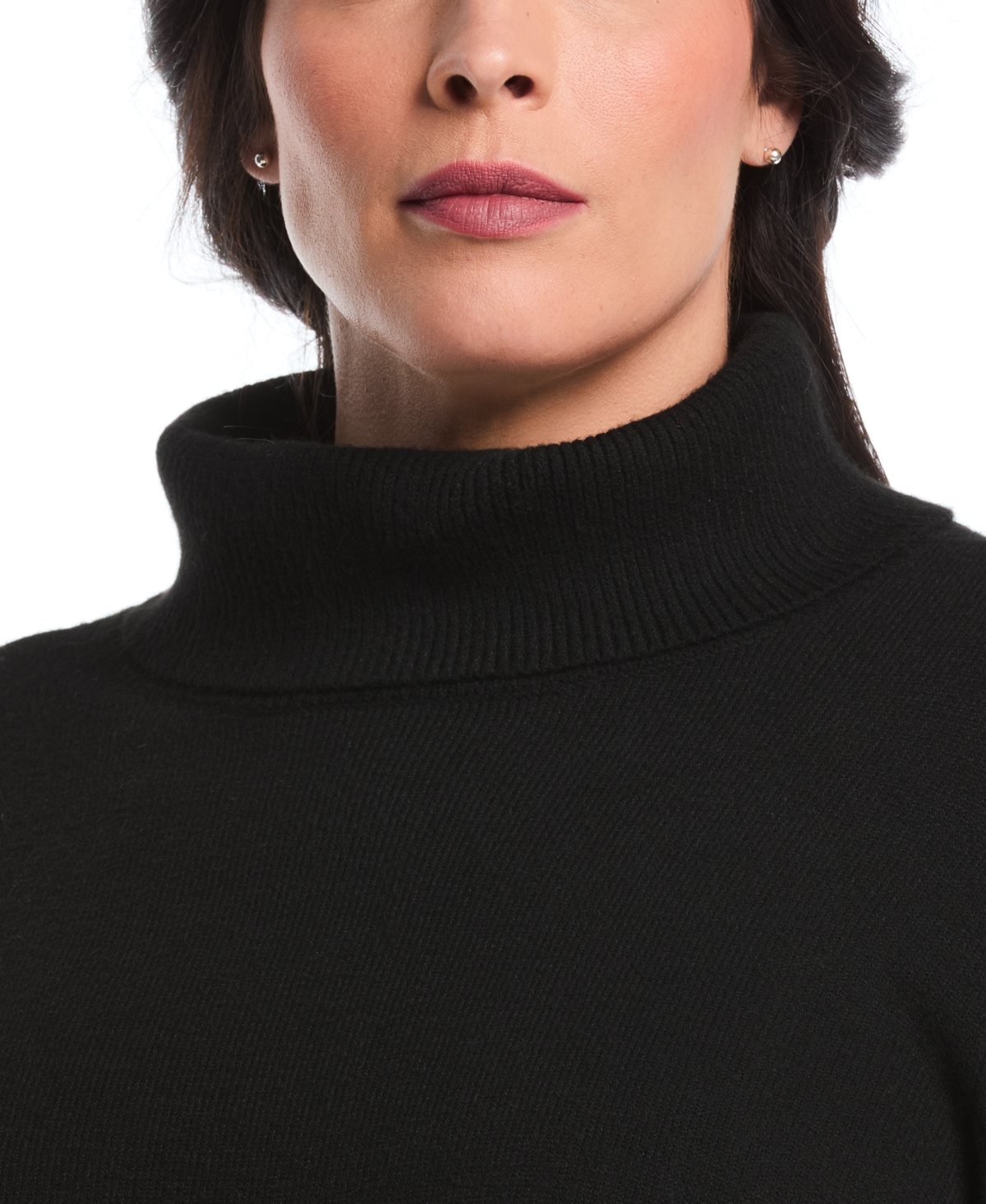 Rafaella Women's Plus Color Block Trim Turtleneck Long Sleeve Sweater