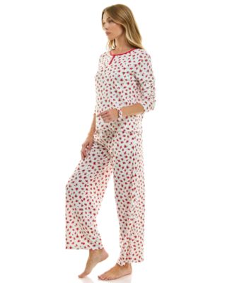 Women's 2-Piece Printed Pointelle Long-Sleeve Top and Pants Set