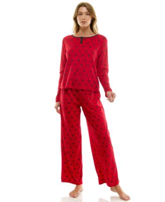 Women's 2-Piece Printed Pointelle Long-Sleeve Top and Pants Set