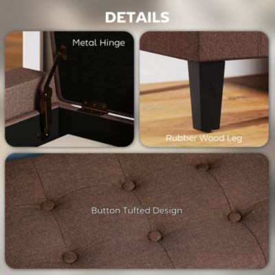 Recgular Tufted Linen Storage Ottoman Bench with Flipping Top