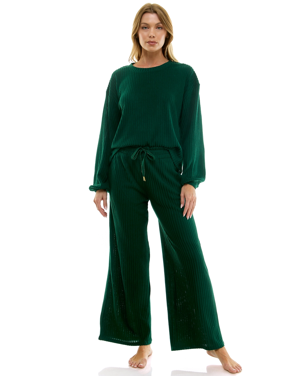 Roudelain Women's 2-piece Long-sleeve Sweatshirt And Wide-leg Pants Set In Green