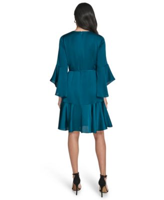 Women's 3/4-Sleeve Crewneck A-Line Dress