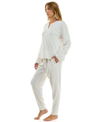 Women's 2-Piece Ribbed Velour Henley Neck Top and Joggers Set