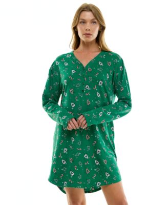 Women's Printed Long-Sleeve V-Neck Sleepshirt