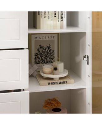 Solid Wood 4-Drawer 4-Door Storage Cabinet, Bedroom Dresser, Chest