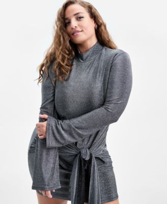 Trendy Plus Size Long-Sleeve Side-Tie Mini Dress, Macy's Exclusive