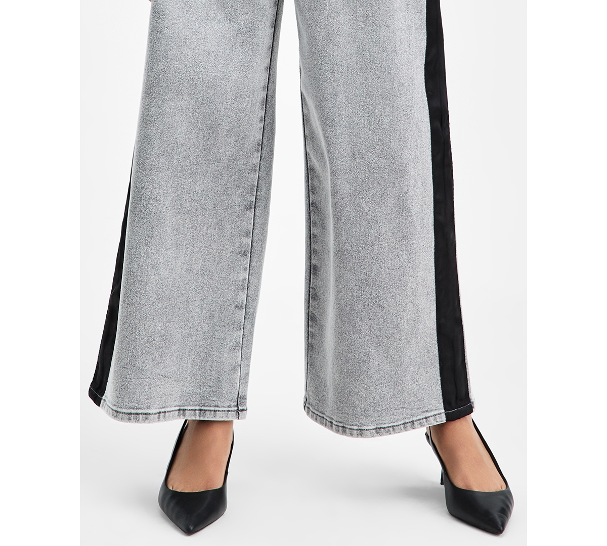 Bar Iii Women's High-rise Side-stripe Wide-leg Jeans, Macy's Exclusive In Gray