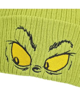 Men's Grinch Eyes Embroidery And Faux Hair Acrylic Knit Cuff Beanie