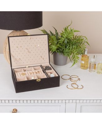 Faux Leather 2-Layer Jewelry Organizer Box with Clasp Closure, Caramel Color