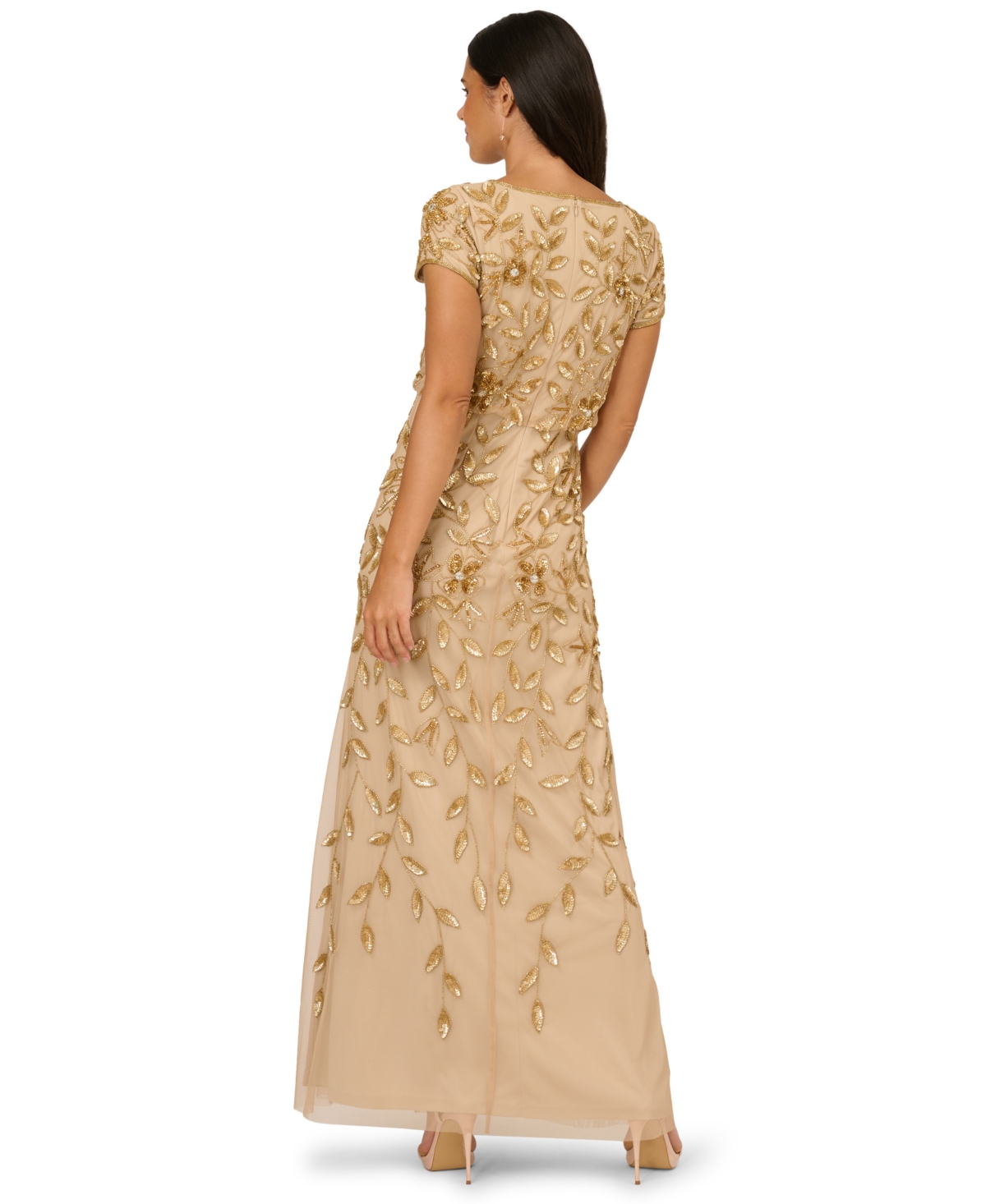 Adrianna Papell Women's Boat-neck Blouson Beaded Gown In Gold