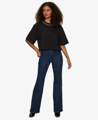 Women's Embellished Semi Crop Short-Sleeve T-Shirt