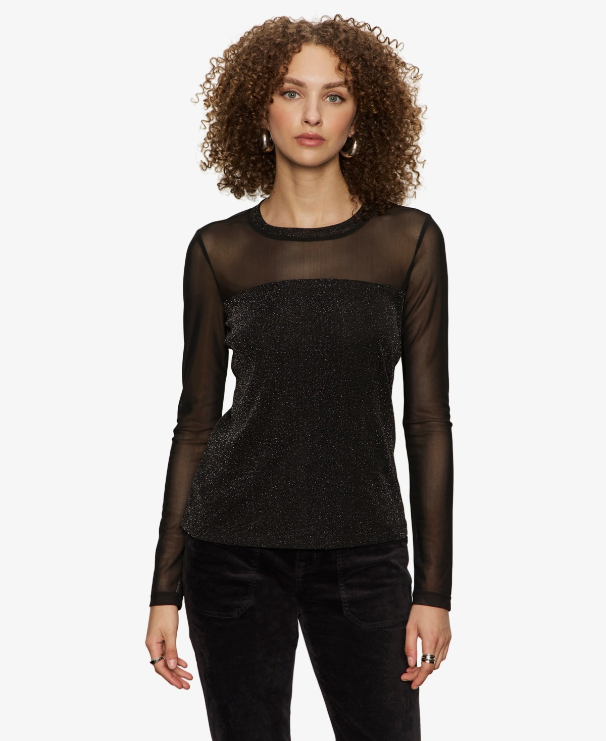 Sanctuary Women's Sparkle Mesh Long-Sleeve Top