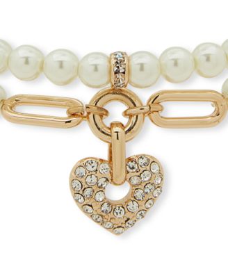 Imitation Pearl 2-Row Heart Stretch Bracelet