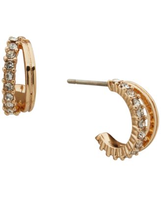 3-Pc. Cubic Zirconia Gold-Tone Round and Baguette Earrings Set