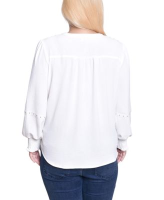 Women's Plus Size Long Sleeve Studded Blouse Top