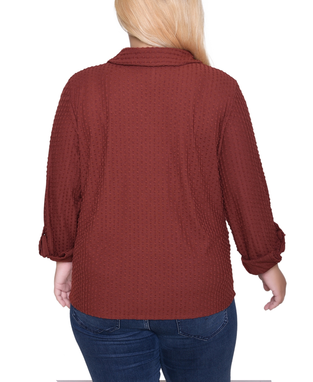 Ny Collection Women's Plus Size Long Sleeve Textured Knit Top In Burgundy