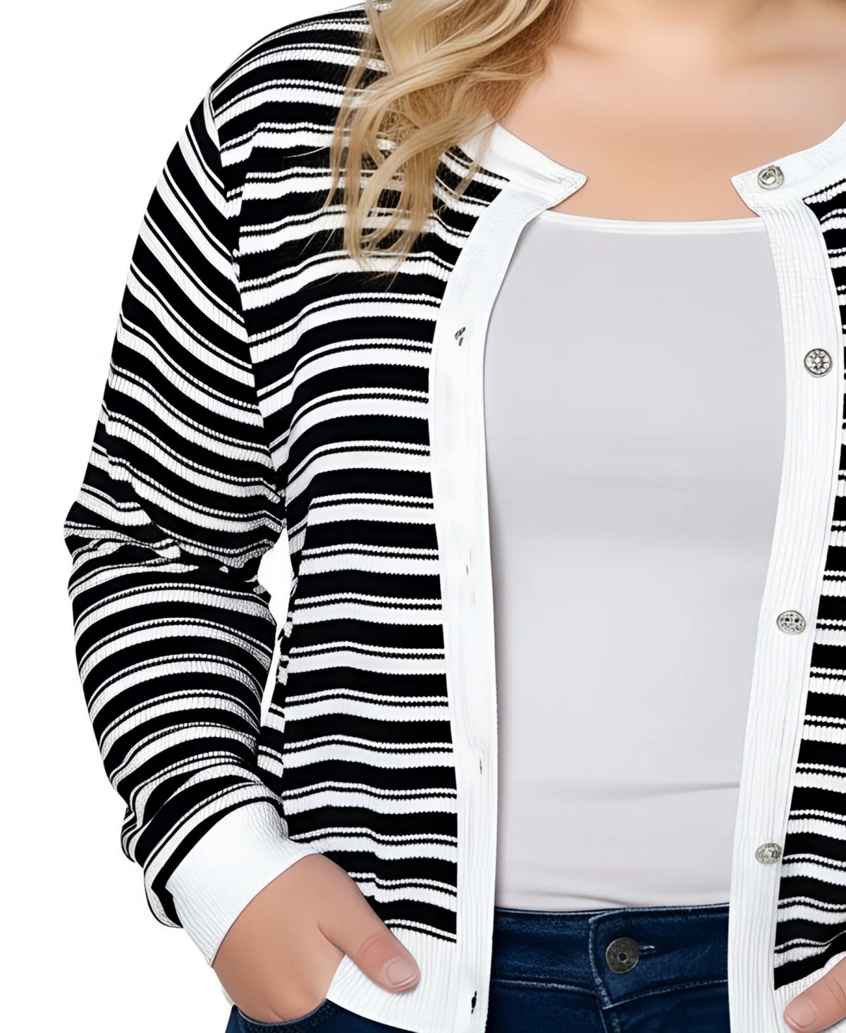 Ny Collection Women's Plus Long sleeve Ribbed Cardigan