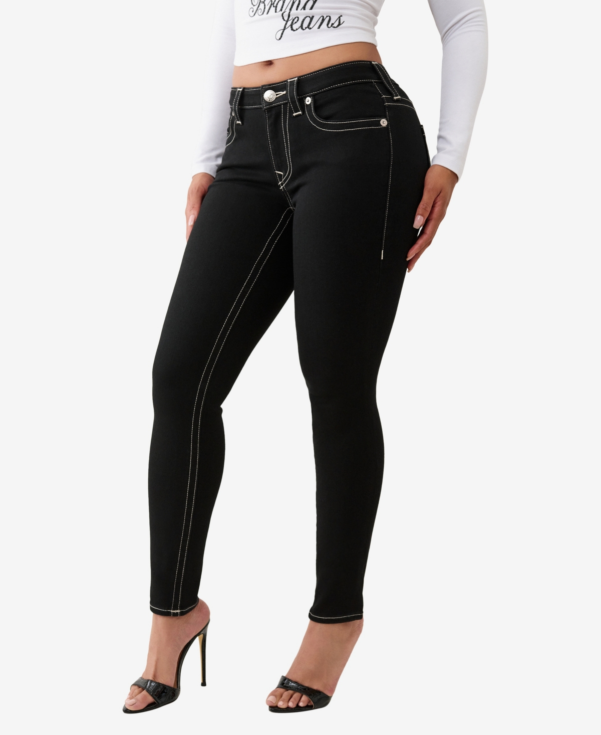 True Religion Women's Jennie Mid Rise Skinny Flap Jeans In Black