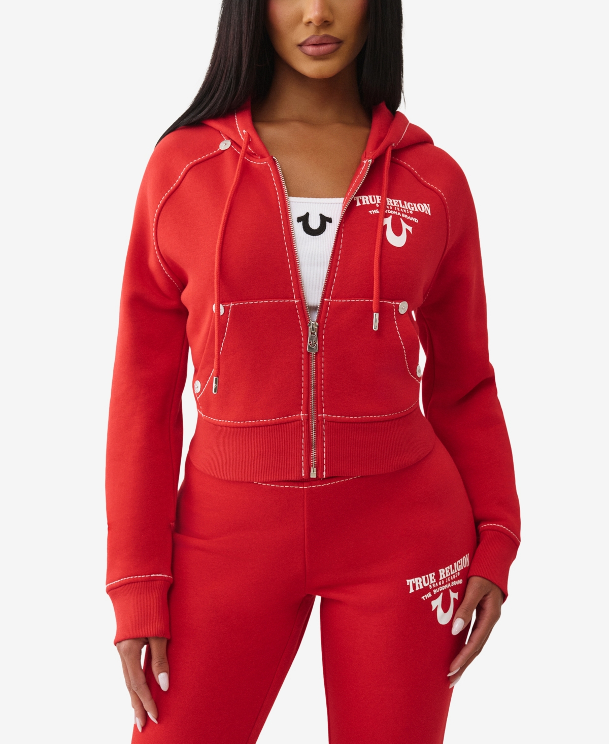 True Religion Women's Crystal Wing Shrunken Zip Sweater In Red